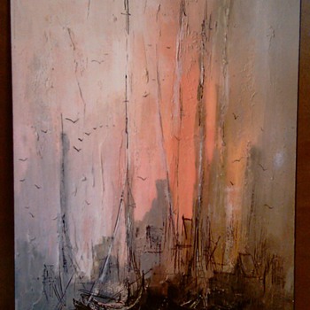 Print of Mid Century Abstract Harbor Scene