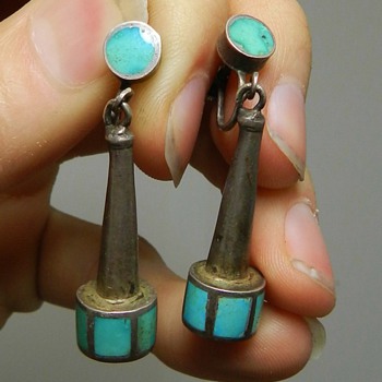 Unusual 1930's/40's Zuni Channel Inlay Earrings - Weird?