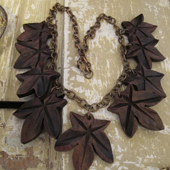 Old Brass and Wood Necklace - Costume Jewelry