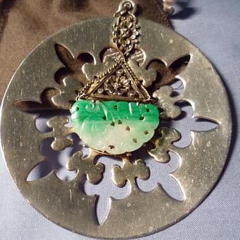 Jade white gold pendant silver madellion!!!!! - Fine Jewelry