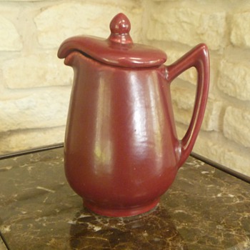 Unusual Pottery Syrup Pitcher - Maker???