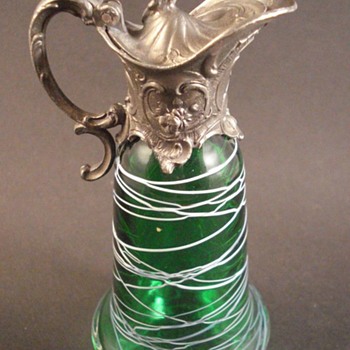 Green jug with Silver Metal handle and spout - Art Nouveau