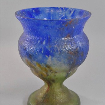 Czech: Chipped Ice / Glue Chip Blue and Green Vase - Art Glass