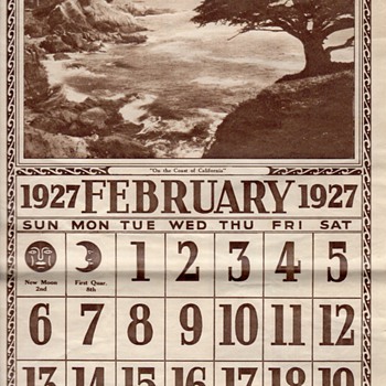 "ON THE COAST OF CALIFORNIA"1927 CALENDAR - Paper