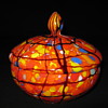 Czechoslovakia art glass covered powder dish Ruckl Orange Shimmy amethyst webb design