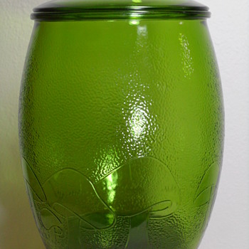 Bartlett Collins ~ Green Glass ~ Mushroom Cookie Jar ~ 70's - Glassware