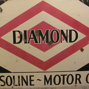 "DIAMOND"  "GASOLINE~OIL"  PORCELAIN STATION SIGN