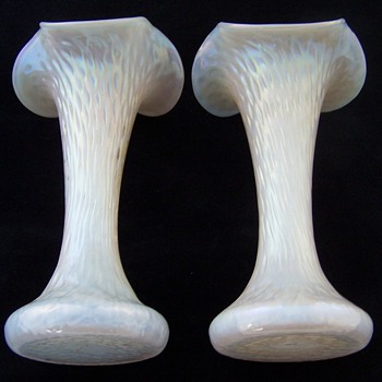 Kralik Martele Mother of Pearl Trumpet Vase Set - Art Glass