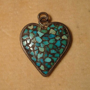 Indian Primitive Micromosaic Heart Pendant