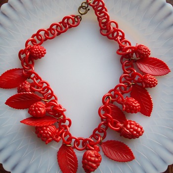 Red celluloid chain and charm necklace. New favorite!