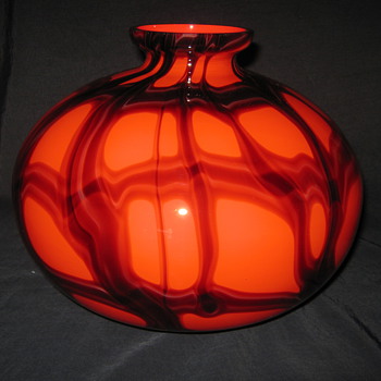 Czechoslovakia Large Ball Vase with amethyst Webb Decor - Art Glass