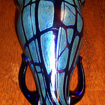 Loetz Cobalt Pampas Vase. - Art Glass