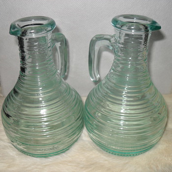 Cruets Set Aqua Ribbed From Italy - Bottles