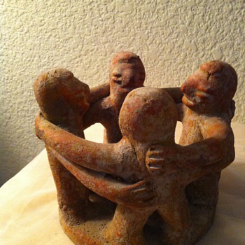 Native American Planter - Incense holder ? 4 Masked Men Red Stoneware
