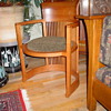 Oak cabinet, lamp, table chair, table/w side chairs,Frank L.Wright barrel chairr        
