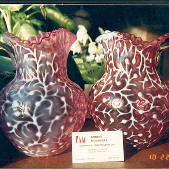 hard to find opalescent cranberry pitchers from the 1800's - Art Glass