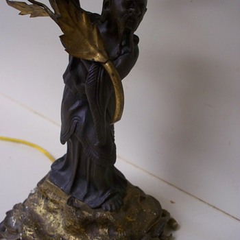 Confucius / Asian Bronze Sculpture Lamp. Help with Signature Artist Plz - Lamps