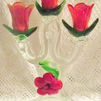 Floral Art Glass Tabletop Candelabra - Art Glass
