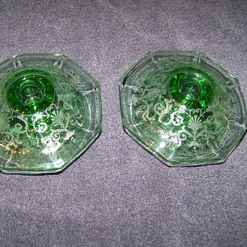 Fostoria Versailles Etched Candlesticks - Art Glass