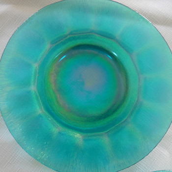 Beautiful blue/green irridescent plate set! - Glassware