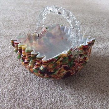 Victorian Art Glass thorn handled basket