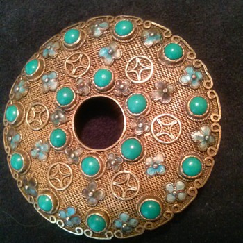 Silver enamel turquoise brooch - Fine Jewelry