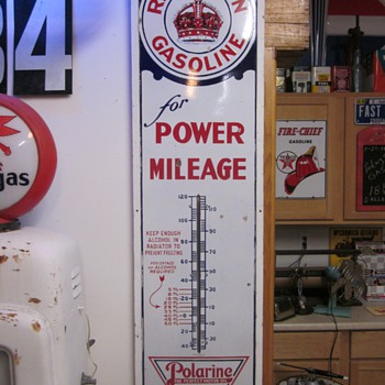Red Crown Gasoline Polarine 6 Foot Porcelain Thermometer