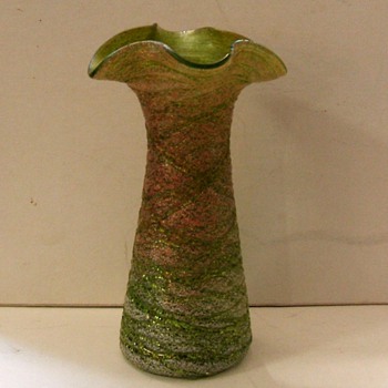 Art Nouveau Kralik Silveria Ruffled Rim Threaded Vase - Art Glass