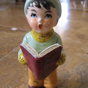 Porcelain Little Boy Christmas Caroler Delee (?) - Christmas