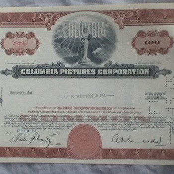 Columbia Pictures Corporation Stock Certificate - Paper
