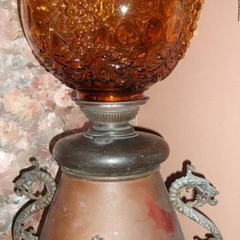 Dragons and Bats.....antique oil lamp...1800's - Lamps