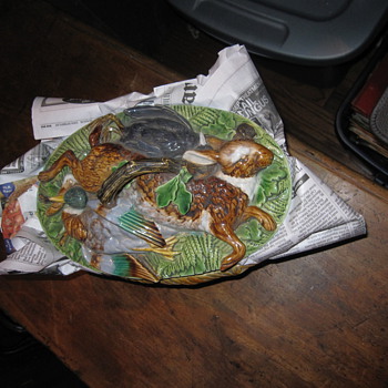 Majolica Game Pie Dish  - Art Pottery