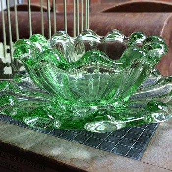 Green glass bowl and saucer set - Glassware