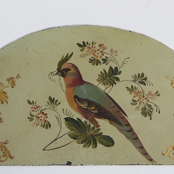 Clock Face half round top~Japanned, handpainted Bird~Wilson Adams? - Clocks
