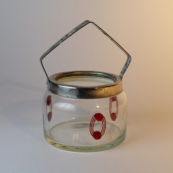 Small art nouveau glass basket/sugarbowl with applied dots - Glassware