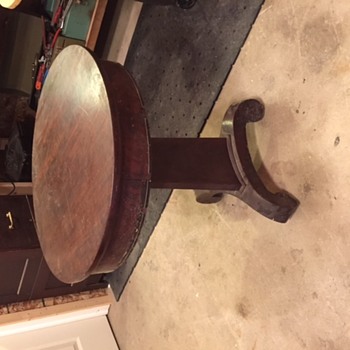 Round Top Wood with Veneer Table - Card Table? - Furniture