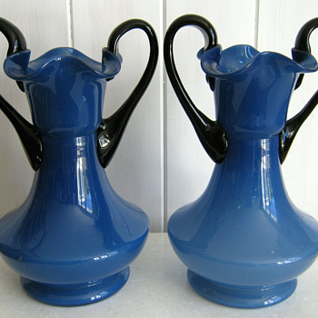 TWO 'EARED' KRALIK Tango CZECH VASES - Art Glass