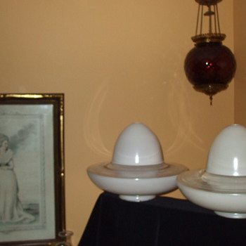 Huge Clear & Frosted White Holophane-Like Ceiling LightShades - Lamps