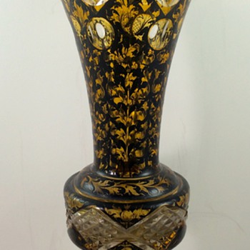 Carl Goldberg, Haida Cut-to-clear w/schwarzlot enamel, signed, ca. 1940 - Art Glass