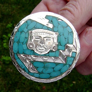 Mexican Silver and Turquoise Brooch - Fine Jewelry