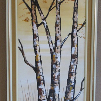 Vintage Oil on Canvas "Fall Birch Trees"