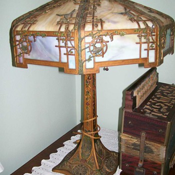 1920's ornate stained glass lamp - Lamps