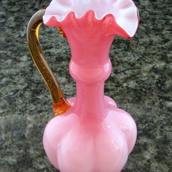 Stevens Williams Cased Pink Glass with Applied Amber Handle Ewer - Art Glass