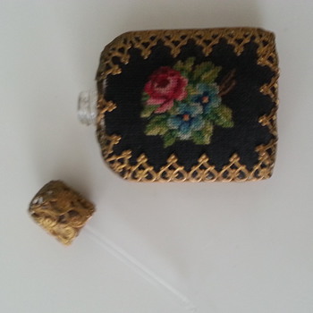 Antique perfume small bottle gold with Black Cloth Flower