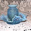 Fenton Blue Opalescent Hobnail Dish & Vase