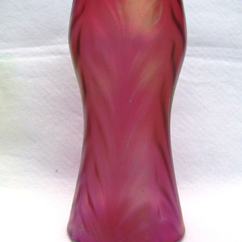 Nouveau Kralik Cranberry Iridescent Vase 10.25" - Art Glass