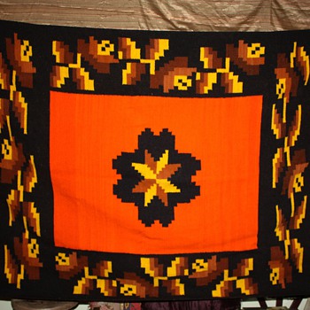 Very heavy Mexican Blanket - Geometric and Orange - Rugs and Textiles