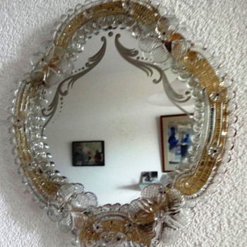 Beautiful Vintage Italian Venetian Murano Glass Vanity Dresser Wall Mirror - Art Glass