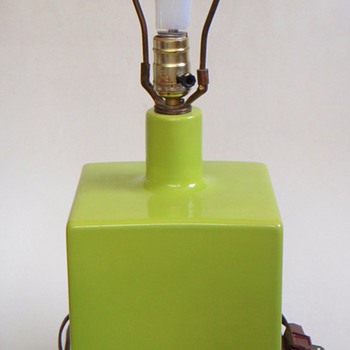 Vintage 1970's? Lime Green Cube Lamp~Wood Base