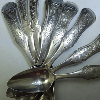 Bright Cut Set of Nine Dutch Silver Teaspoons - 